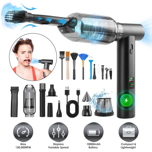 3-in-1 Pro Air Duster, Vacuum & Pump — 160W, 130K RPM, 10000mAh, 19 Accessories, Aluminum - product view 2