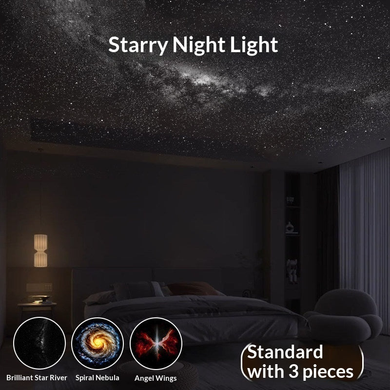 Starry night light projection on a ceiling with bedroom setting