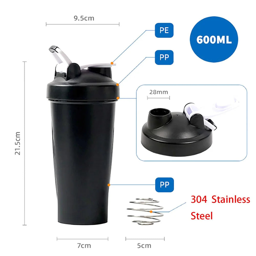 600ml Protein Shaker Bottle with Wire Whisk Ball